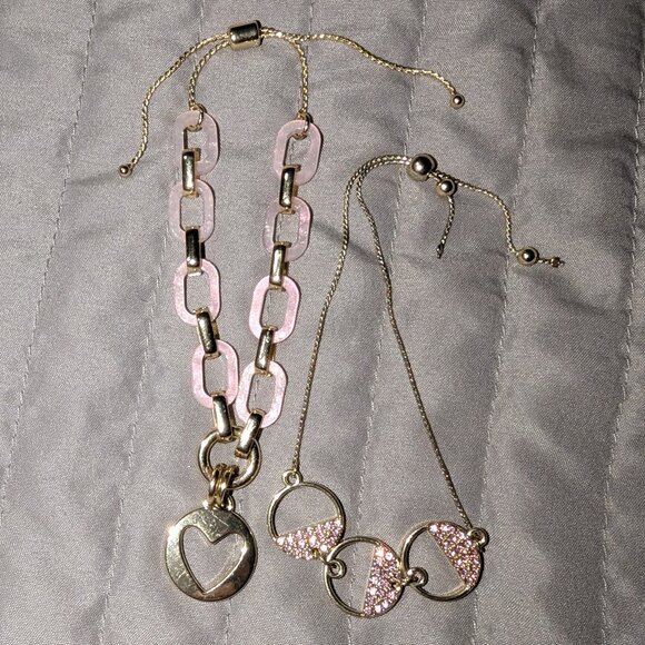 $1 with Bundle ~ Pink & Gold Adjustable Charm Bracelet Set 4555 - Picture 1 of 5